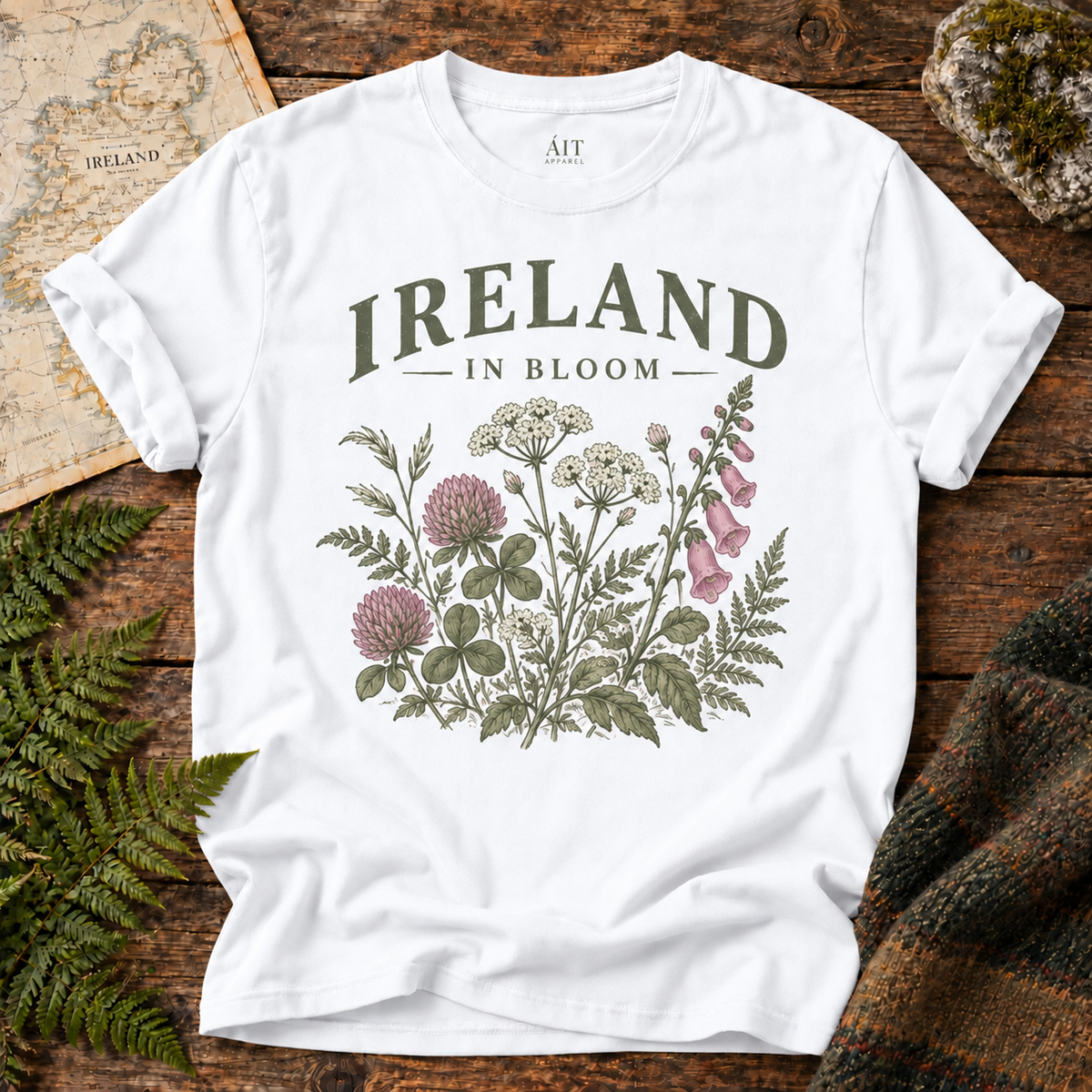 Ireland in Bloom T-Shirt — White — Áit Standard Catalog Mockup v1