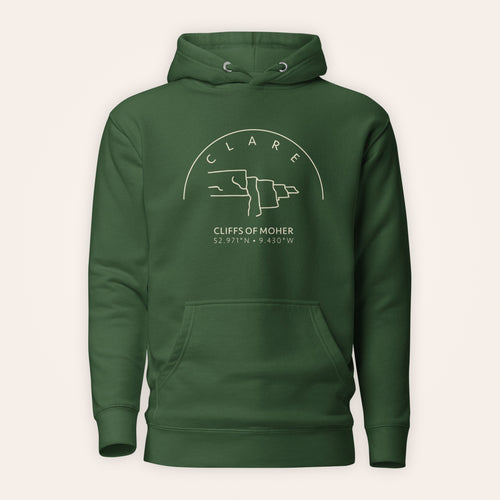 Clare Cliffs of Moher hoodie front view on warm ivory background