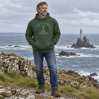 Man wearing the Cork Fastnet Lighthouse forest green hoodie on the Cork coast