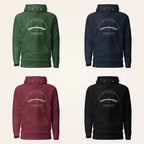 Dublin Ha’penny Bridge hoodie in forest green navy maroon and black