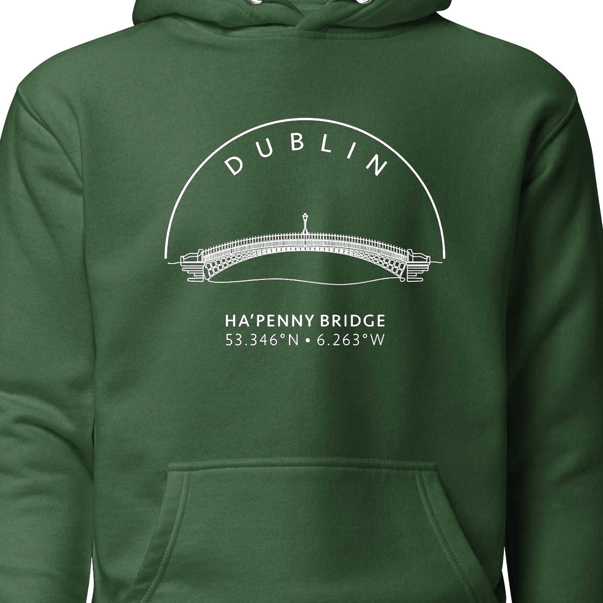 Dublin Ha’penny Bridge hoodie chest design detail