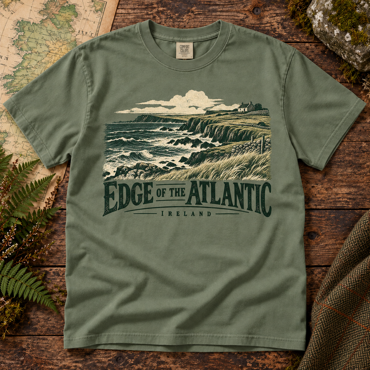 Edge of the Atlantic Ireland T-Shirt — Moss — Áit Standard Catalog Mockup v1