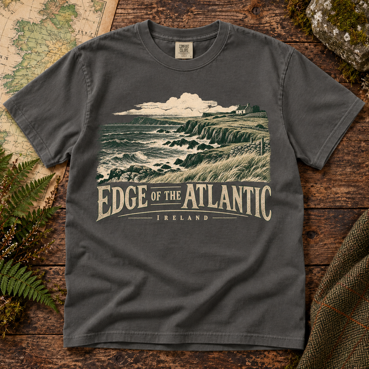 Edge of the Atlantic Ireland T-Shirt — Pepper — Áit Standard Catalog Mockup v1