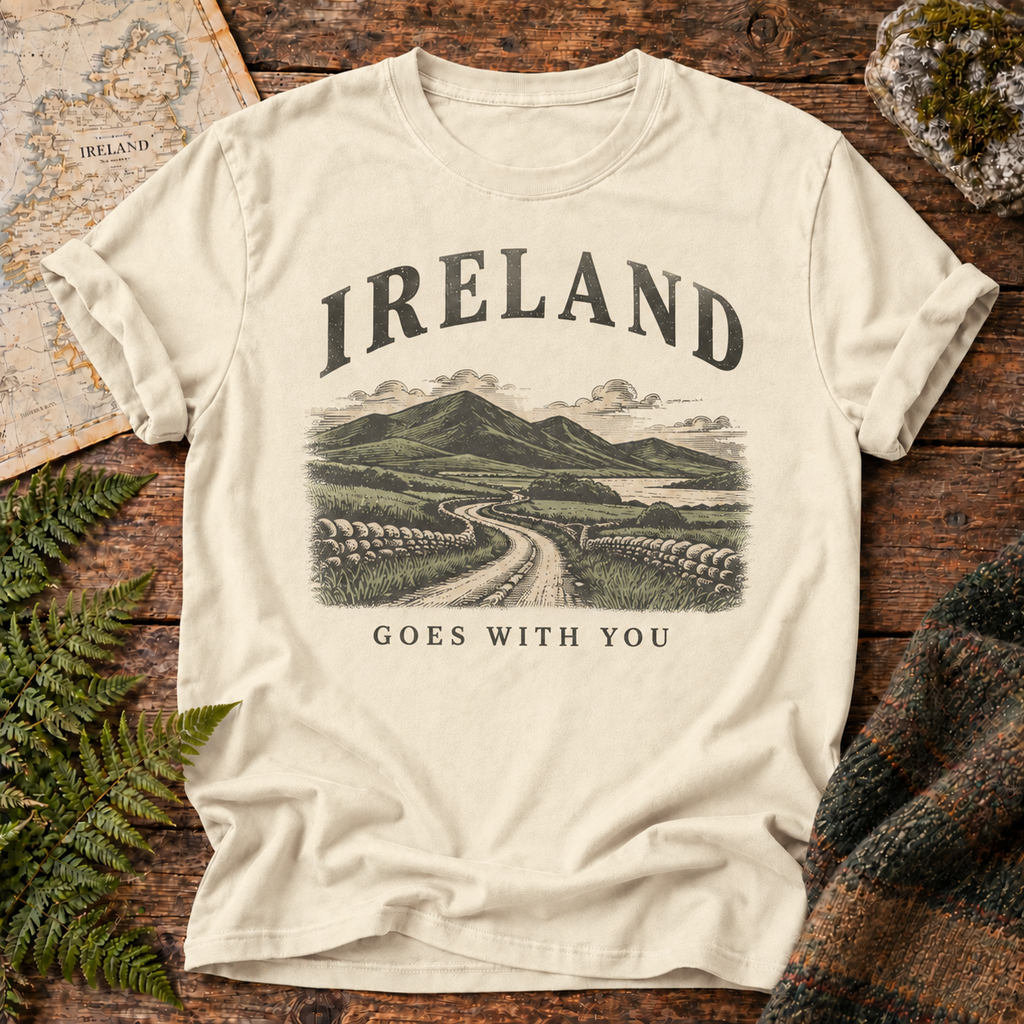 Ireland Goes With You T-Shirt — Ivory — Áit Standard Catalog Mockup v1 realistic