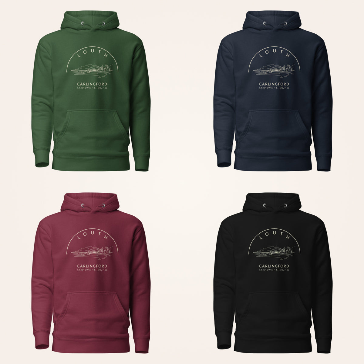 Louth Carlingford hoodie in forest green navy maroon and black