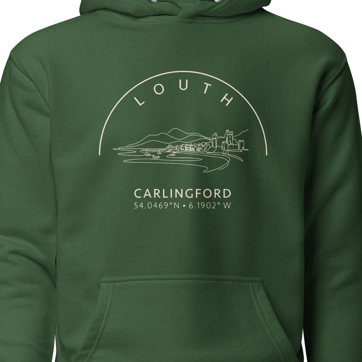 Louth Carlingford hoodie chest design detail