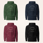 Monaghan Lough Muckno hoodie in forest green navy maroon and black