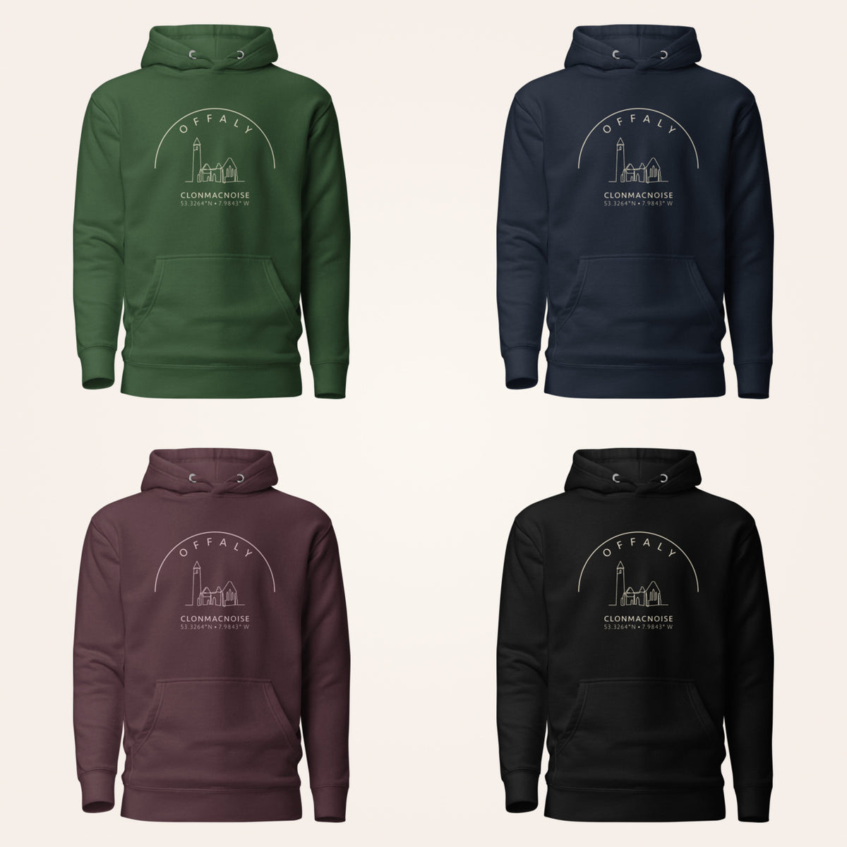 Offaly Clonmacnoise hoodie in forest green navy maroon and black