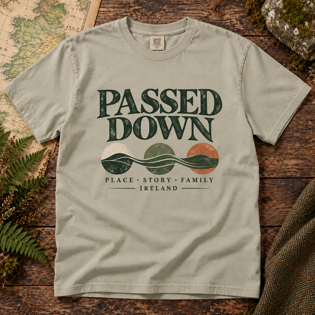 Passed Down Ireland T-Shirt — Blue Spruce — Áit Standard Catalog Mockup v1