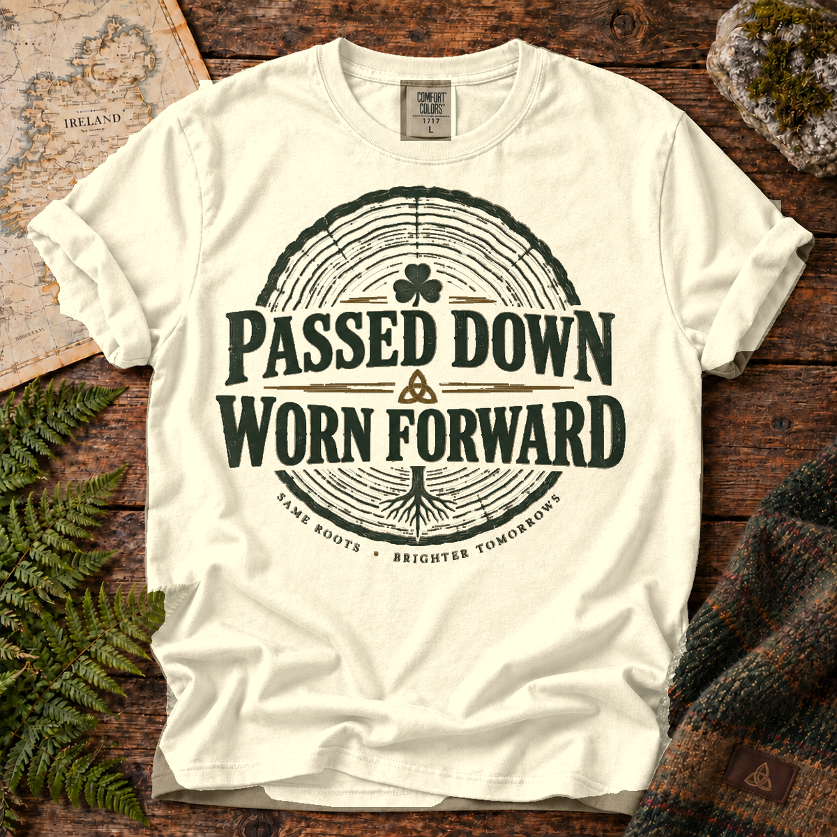 Passed Down Worn Forward T-Shirt — Ivory — Áit Standard Catalog Mockup v1