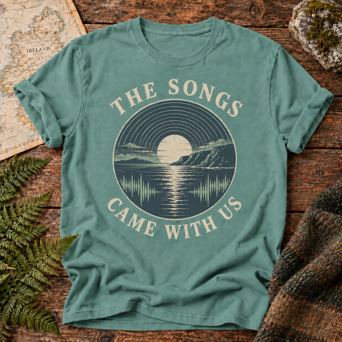 The Songs Came With Us T-Shirt — Seafoam — Áit Standard Catalog Mockup v1 realistic