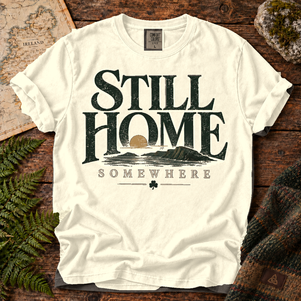 Still Home Somewhere T-Shirt — Ivory — Áit Standard Catalog Mockup v1