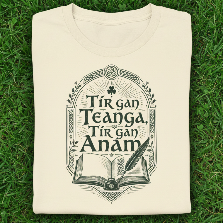 Folded t-shirt with a design on grass